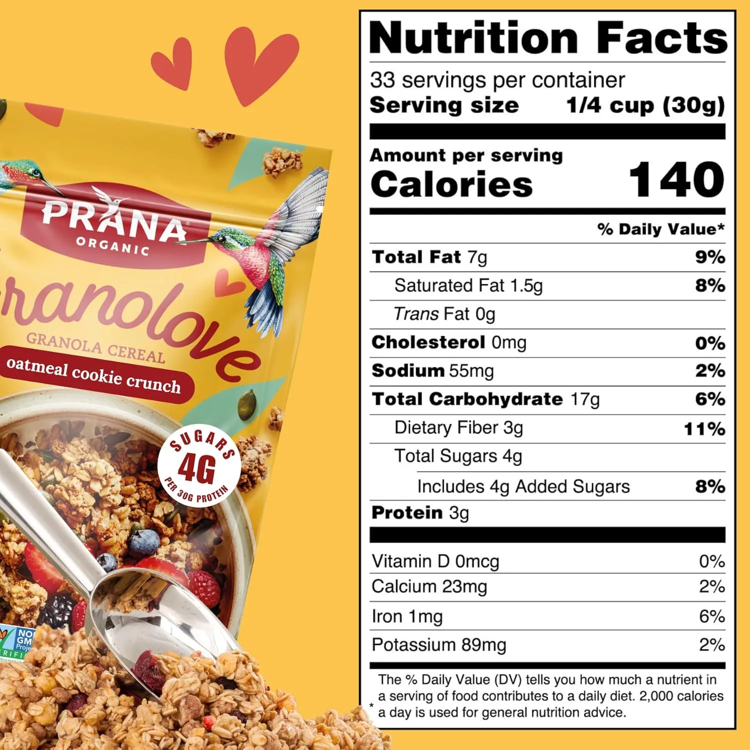 Prana Granolove - Oatmeal Cookie Crunch Organic Granola Cereal | Rich in Fiber & Protein, Vegan, Non-GMO, Kosher and Low-Sugar - 35.27oz Bags - 2 Pack