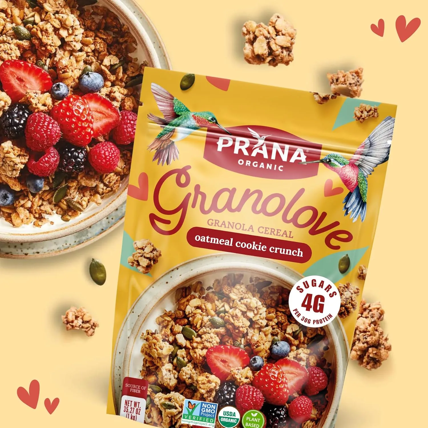 Prana Granolove - Oatmeal Cookie Crunch Organic Granola Cereal | Rich in Fiber & Protein, Vegan, Non-GMO, Kosher and Low-Sugar - 35.27oz Bags - 2 Pack