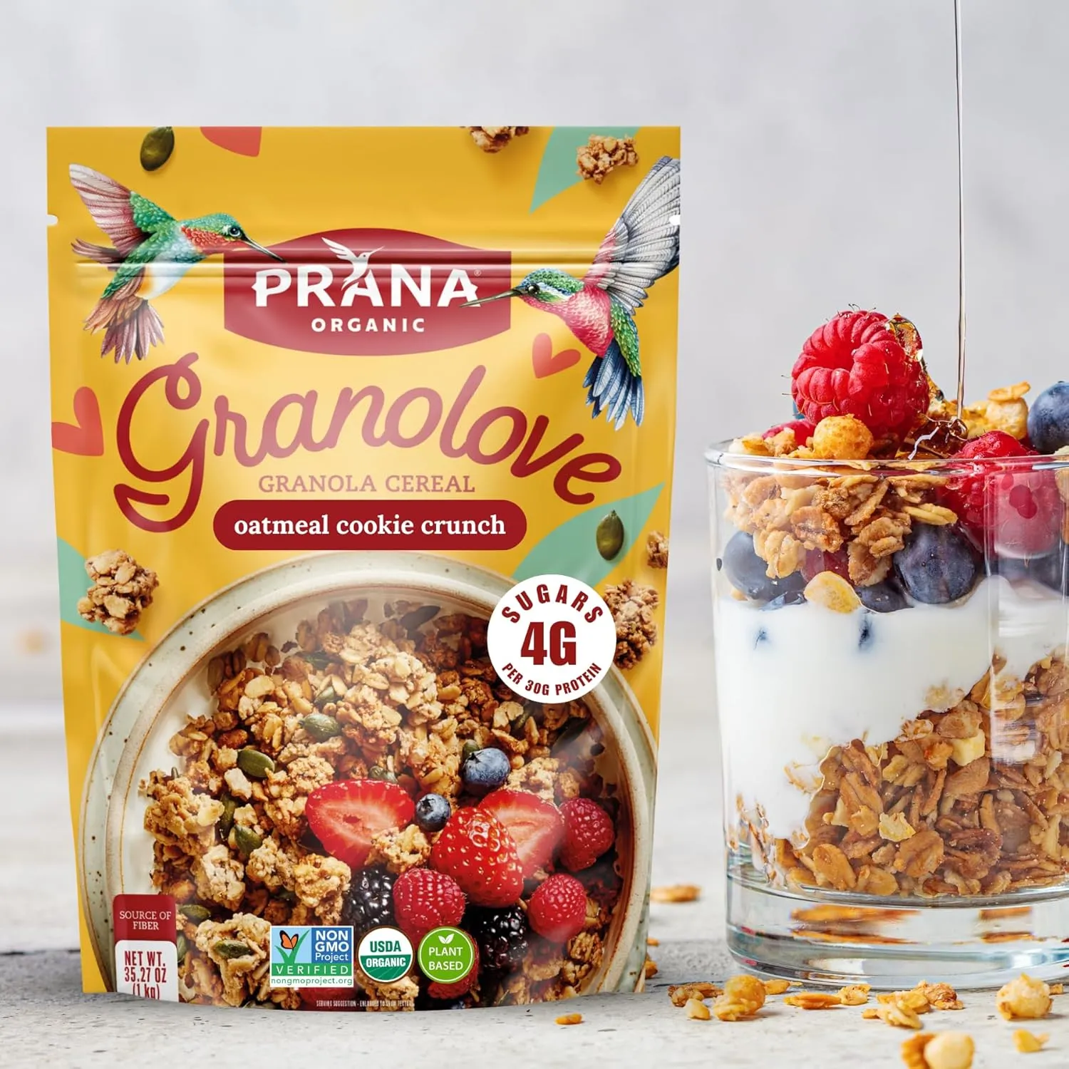 Prana Granolove - Oatmeal Cookie Crunch Organic Granola Cereal | Rich in Fiber & Protein, Vegan, Non-GMO, Kosher and Low-Sugar - 35.27oz Bags - 2 Pack