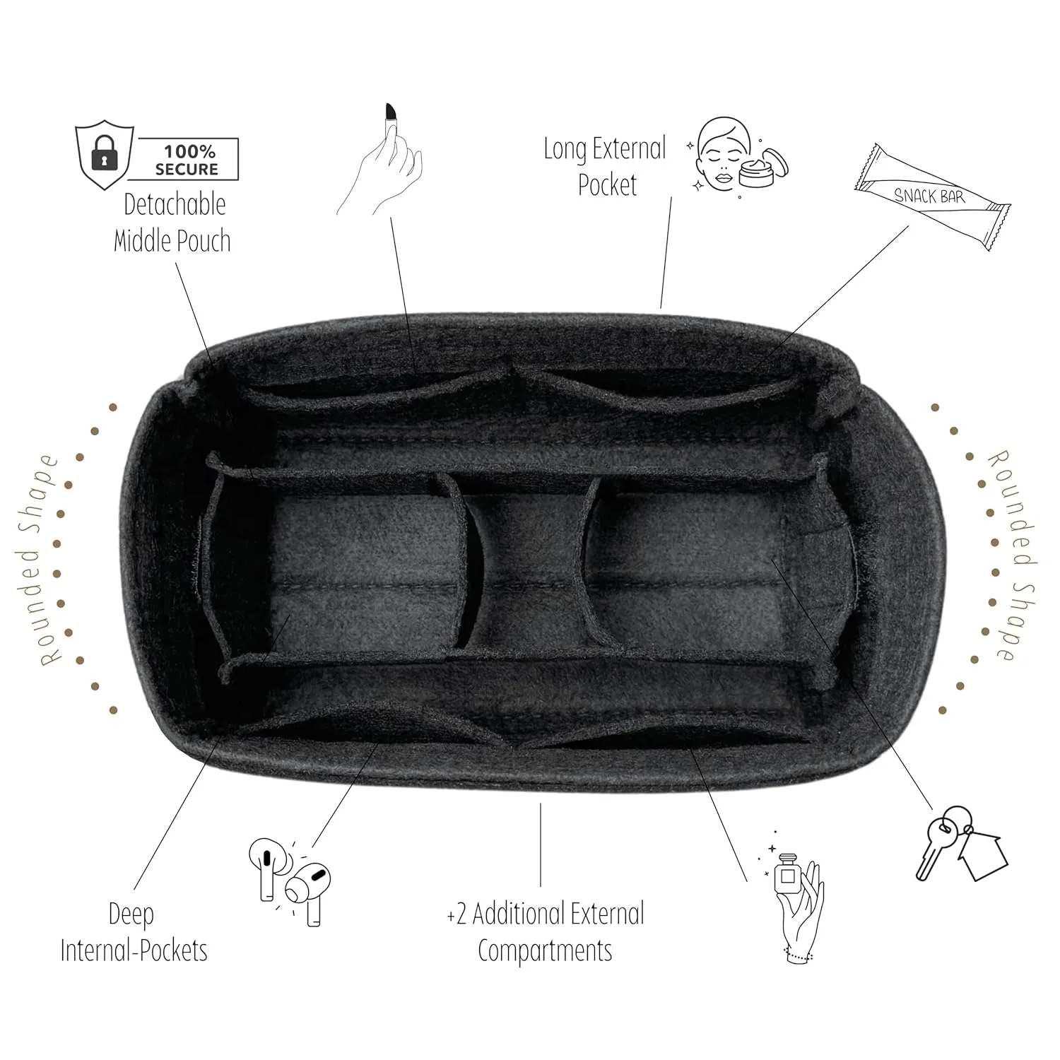 Premium Bag Organizer fits Lv Vanity PM bag organizer, Handmade Liner Protector, BB Nice Mini Makeup Bag Felt Snug Sturdy Fit Gold Zipper Perfect Fit (For Vanity PM, Geyser Blue)