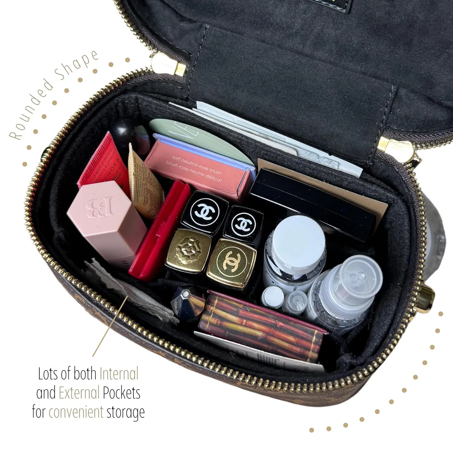 Premium Bag Organizer fits Lv Vanity PM bag organizer, Handmade Liner Protector, BB Nice Mini Makeup Bag Felt Snug Sturdy Fit Gold Zipper Perfect Fit (For Vanity PM, Geyser Blue)