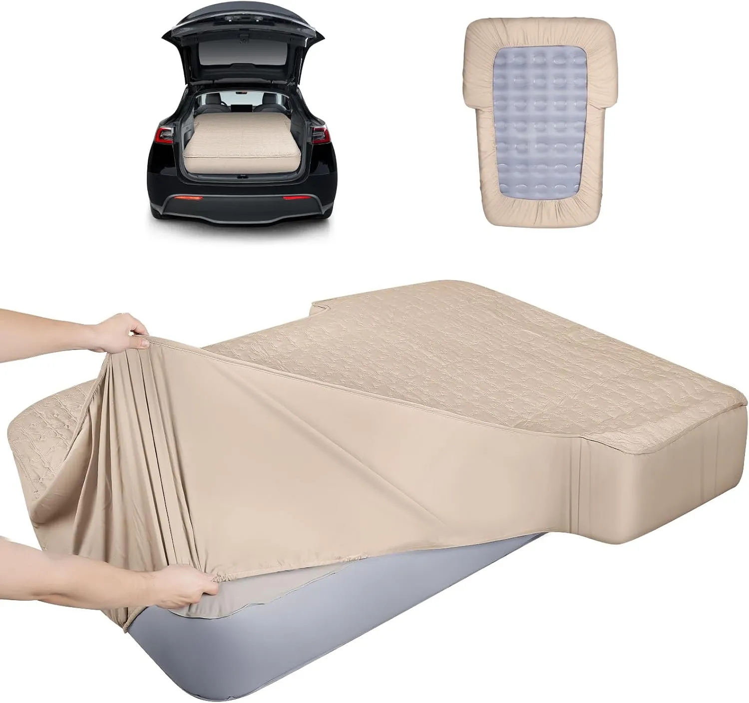 Premium Cotton-Lined Deep Pocket Fitted Sheet for Car Air Mattress - Waterproof & Dirt Resistant - Full Size Sheet - Easy-Fit SUV Air Mattress (Khaki)
