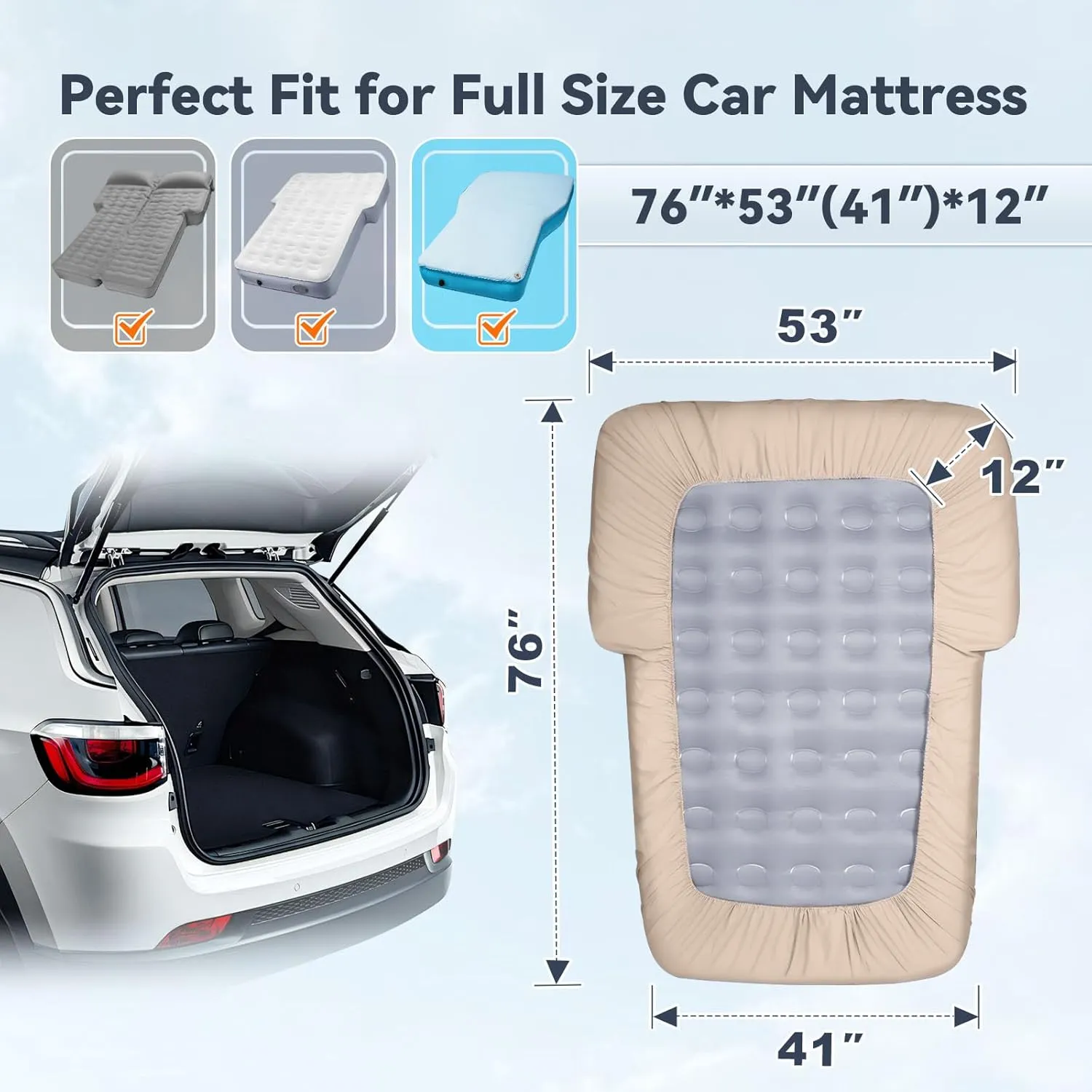 Premium Cotton-Lined Deep Pocket Fitted Sheet for Car Air Mattress - Waterproof & Dirt Resistant - Full Size Sheet - Easy-Fit SUV Air Mattress (Khaki)
