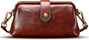 Premium Leather Retro Handmade Doctor Bag,Dr bag - retro handmade bag,Crossbody Unique Opening Small Vintage Phone Purse Handbags for Women (Coffee)