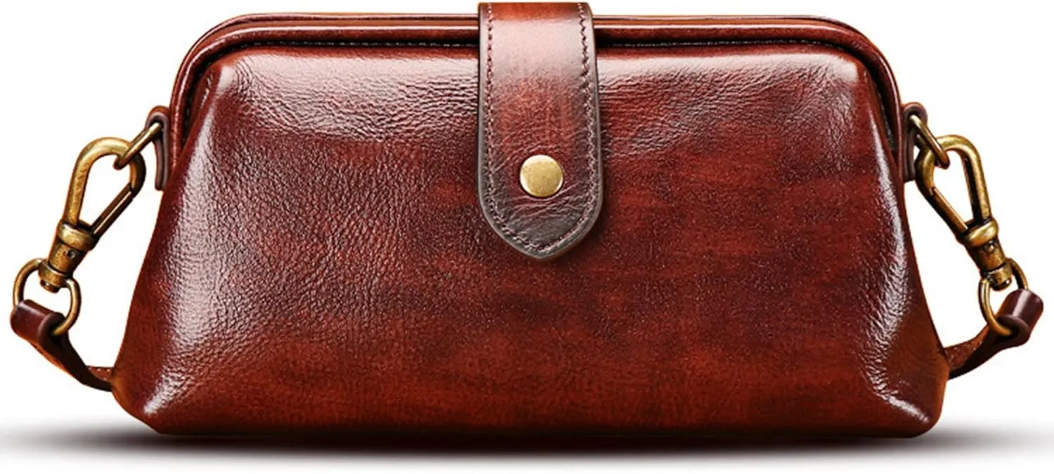 Premium Leather Retro Handmade Doctor Bag,Dr bag - retro handmade bag,Crossbody Unique Opening Small Vintage Phone Purse Handbags for Women (Coffee)
