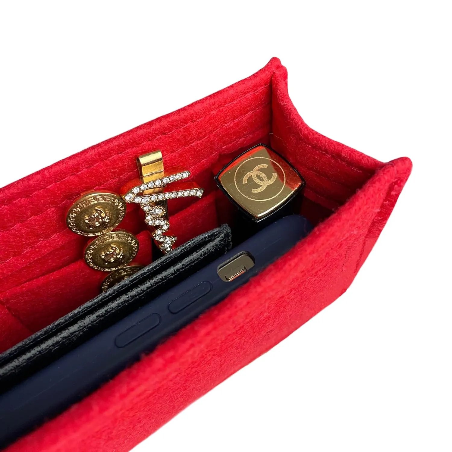 Premium Purse Organizer fits Constance 18 Bag Insert, Mini Constance 24 Bag Organizer, FULL Set of 2 Inserts, 1.2mm Thick Felt Snug Sturdy Gold Zipper (For Constance 14 (Micro), Geyser Blue)