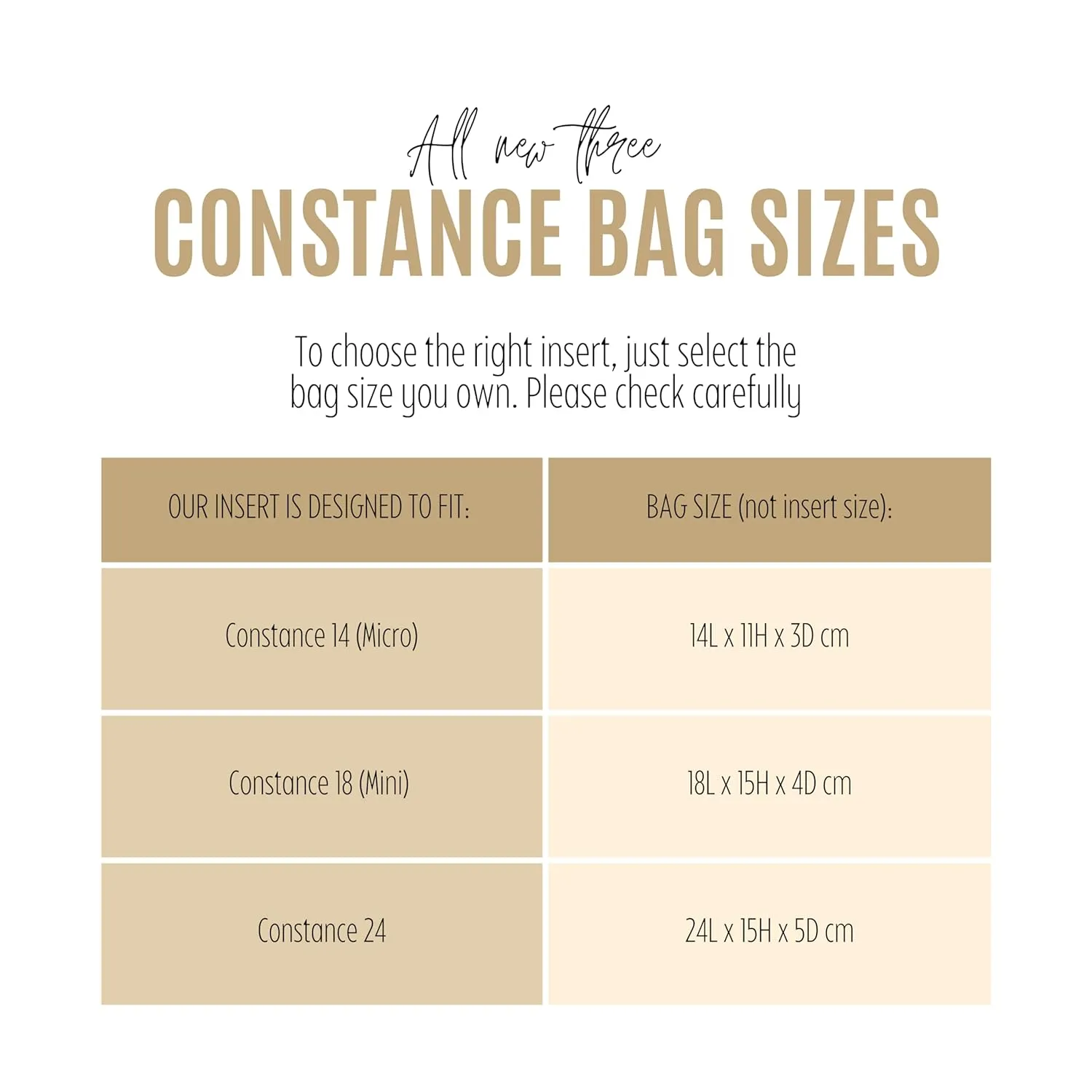 Premium Purse Organizer fits Constance 18 Bag Insert, Mini Constance 24 Bag Organizer, FULL Set of 2 Inserts, 1.2mm Thick Felt Snug Sturdy Gold Zipper (For Constance 14 (Micro), Geyser Blue)
