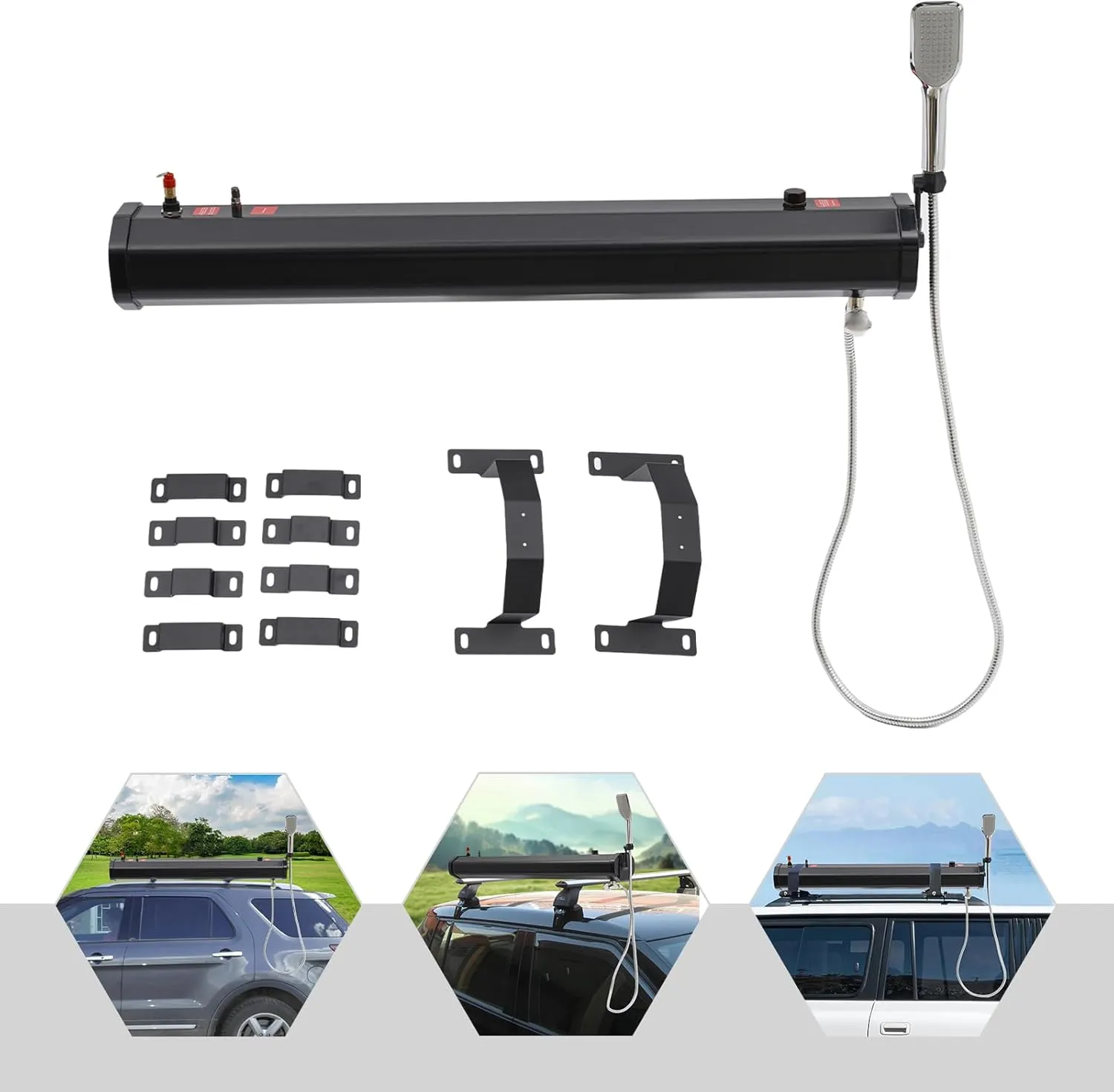 Pressurized Water Tank for Camping Shower, 7.93Gal Roof Rack Road Solar Shower for Off-Road Vehicles Pick-up Trucks SUV, Water Storage Tank for Overlanding, Outdoor Activities Water Supply