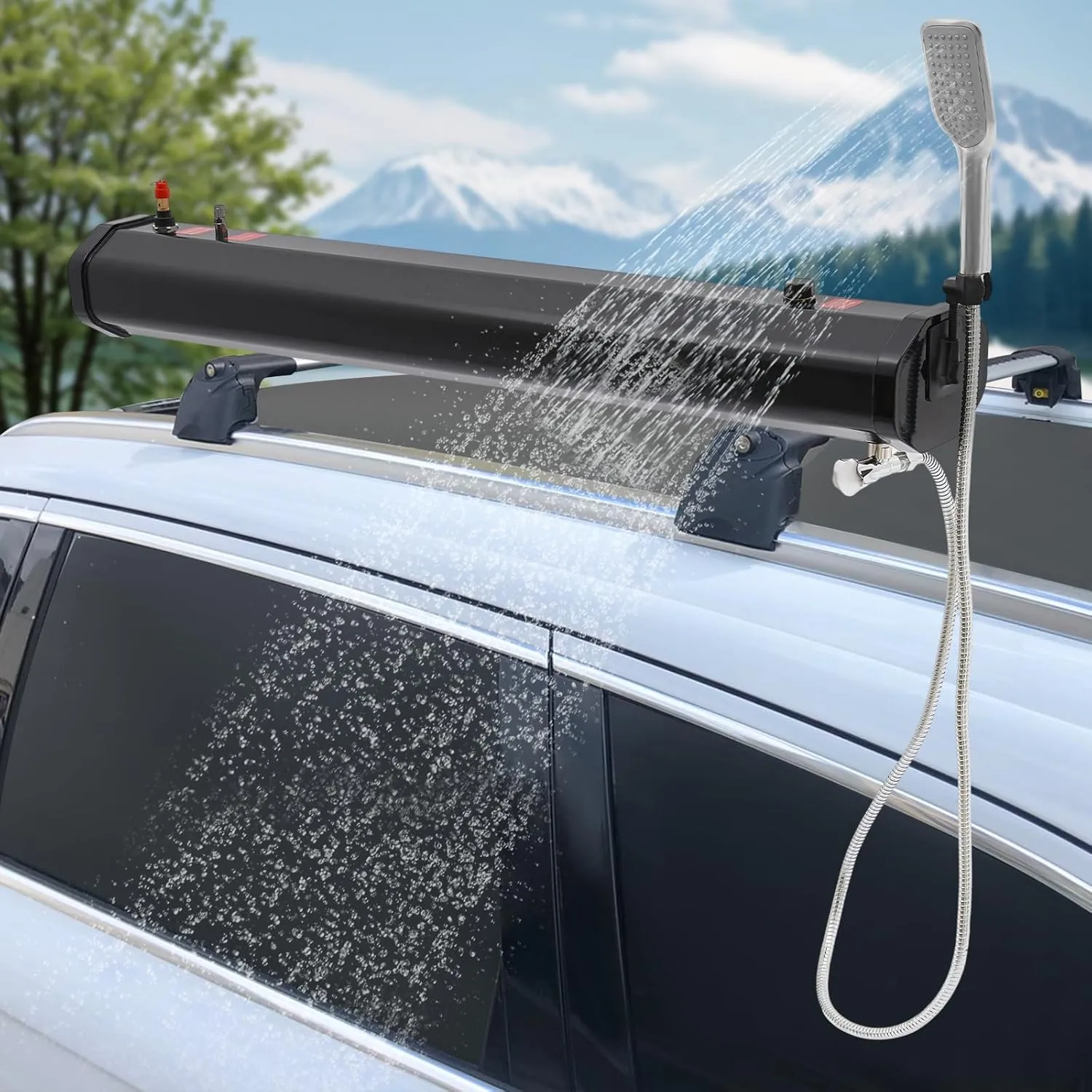 Pressurized Water Tank for Camping Shower, 7.93Gal Roof Rack Road Solar Shower for Off-Road Vehicles Pick-up Trucks SUV, Water Storage Tank for Overlanding, Outdoor Activities Water Supply