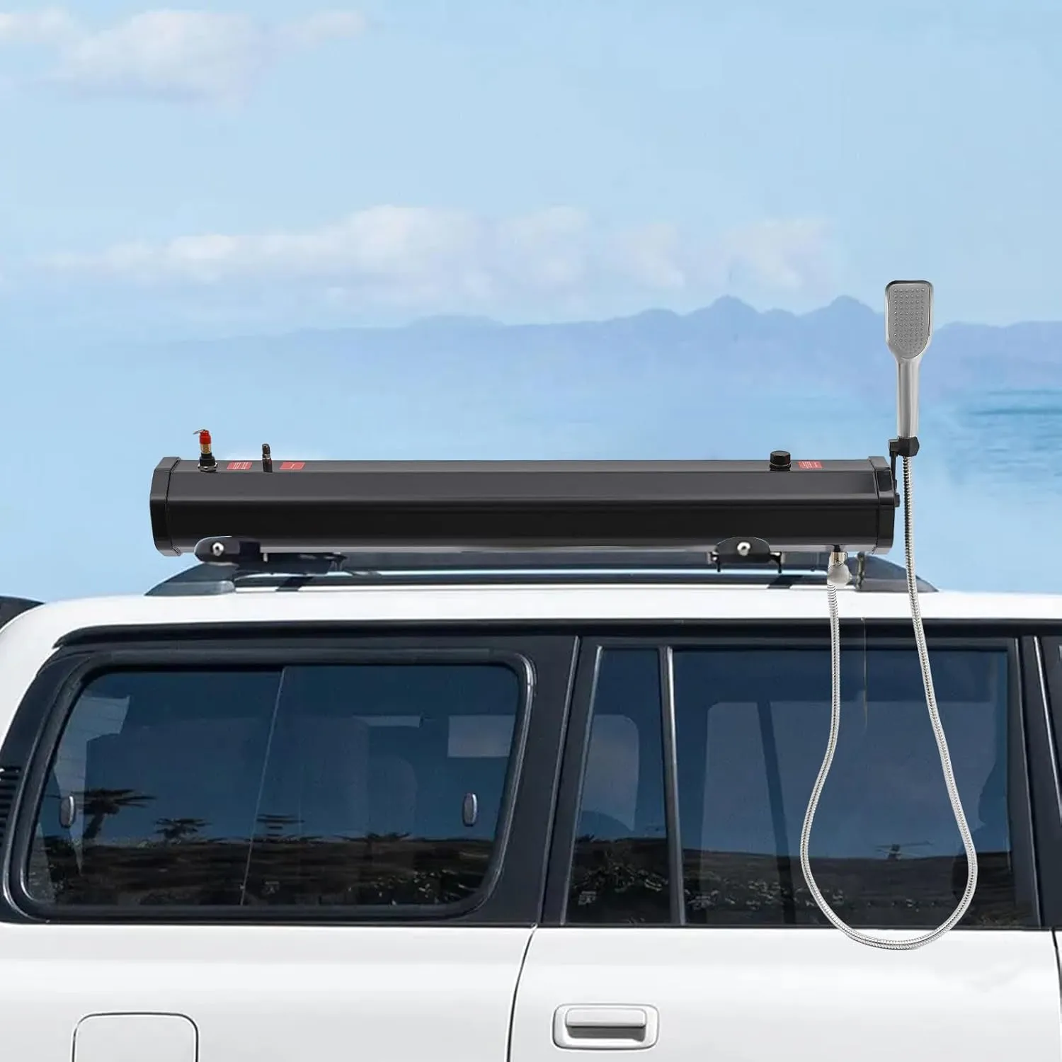 Pressurized Water Tank for Camping Shower, 7.93Gal Roof Rack Road Solar Shower for Off-Road Vehicles Pick-up Trucks SUV, Water Storage Tank for Overlanding, Outdoor Activities Water Supply