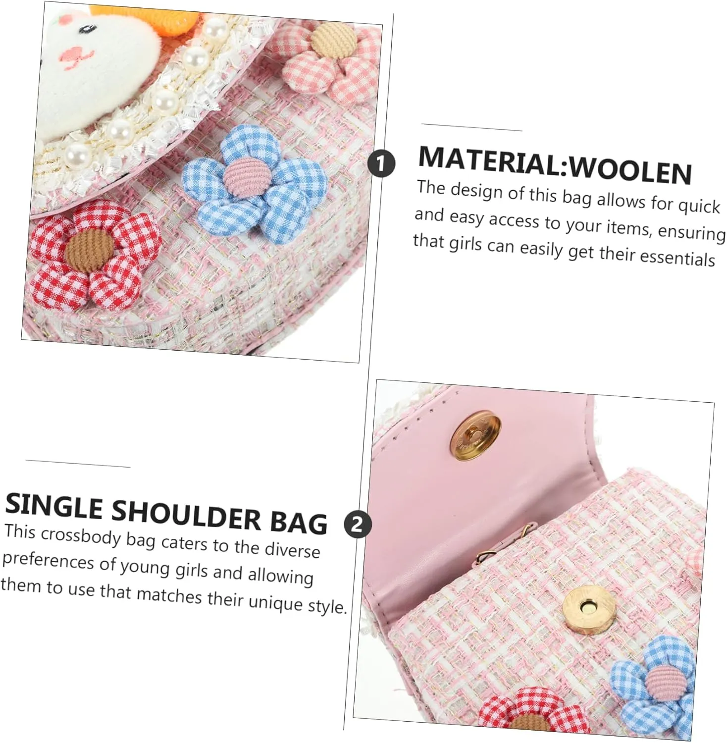 PRETYZOOM Girls Crossbody Purse Mini Flip Bag for Girls Flower Purse Lightweight Shoulder Bag Fashion Fanny Pack