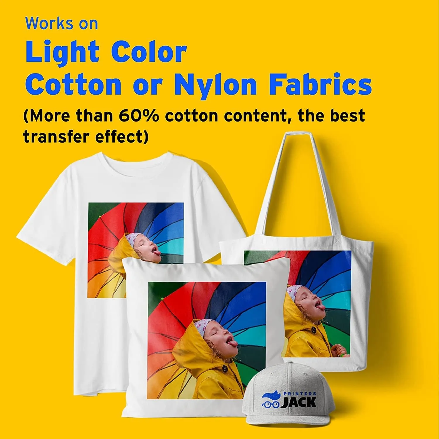 Printers Jack Iron-On Heat Transfer Paper Dark & Light Bundle, 20 for Dark Fabric   20 for Light Fabric, 8.5"x 11" T-Shirt Transfer Paper for Inkjet Printer Wash Durable, Long Lasting Transfer