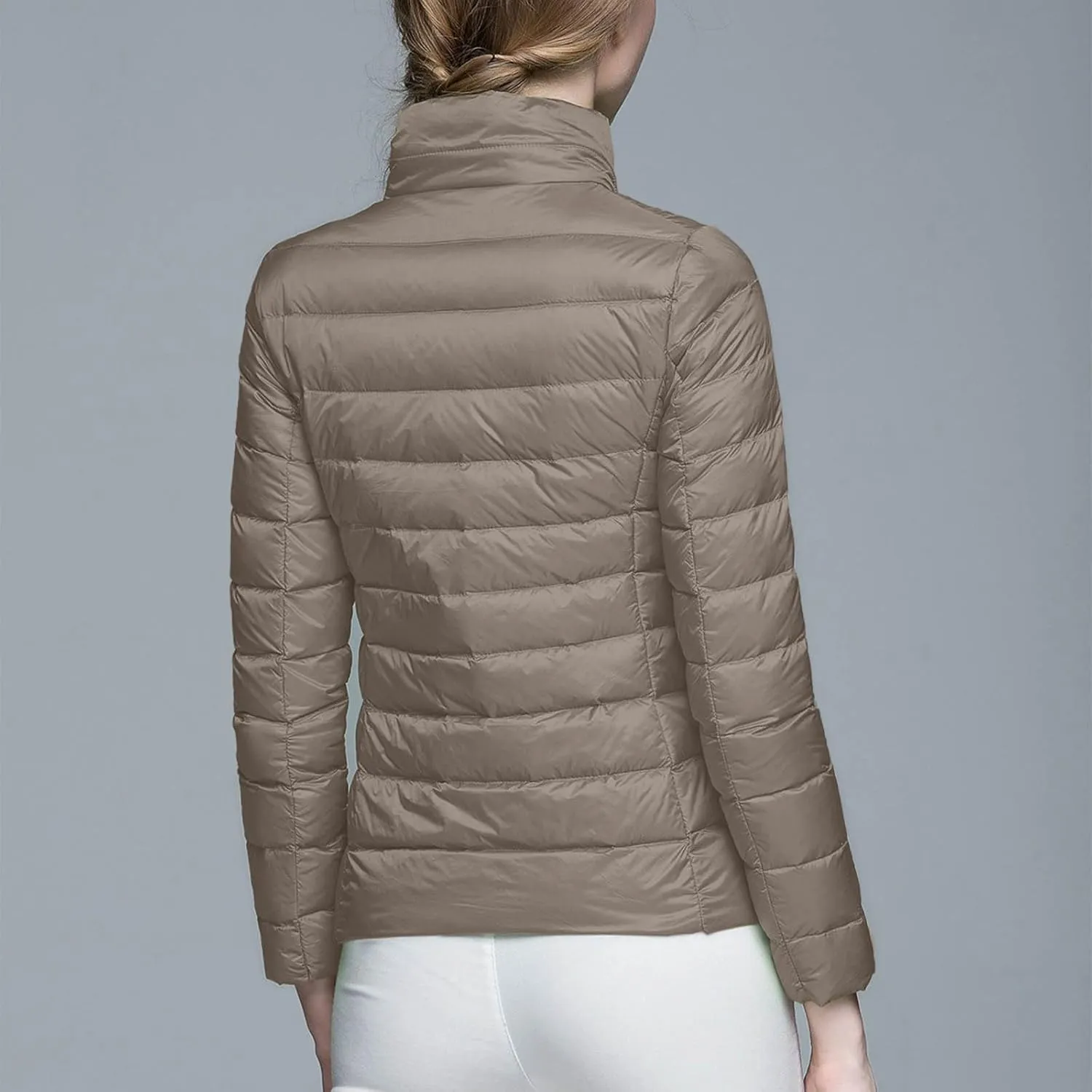 Puffer Jacket Women Casual Feather Lightweight Down Jackets Packable Solid Color Puffer Coats With Storage Bag Winter