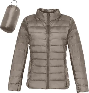 Puffer Jacket Women Casual Feather Lightweight Down Jackets Packable Solid Color Puffer Coats With Storage Bag Winter