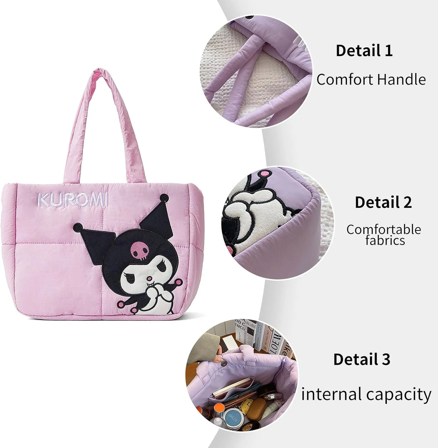 Puffer Tote Bag for Women, Cartoon Quilted Handbag, Lightweight puffy Shoulder Bags Purse, for Work Travel Gym Shop