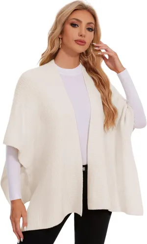 PULI Womens Knitted Warm Shawl Wraps Open Front Capes Ribbed Shawls Wool Cardigan for Fall Winter