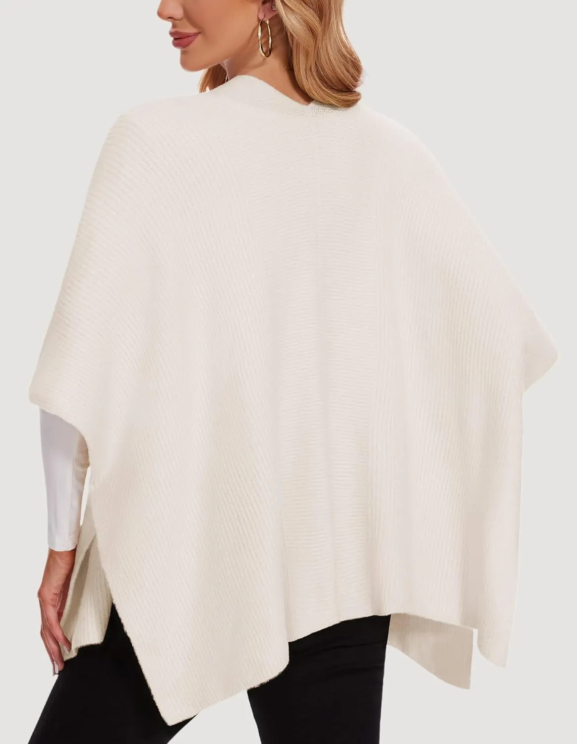 PULI Womens Knitted Warm Shawl Wraps Open Front Capes Ribbed Shawls Wool Cardigan for Fall Winter