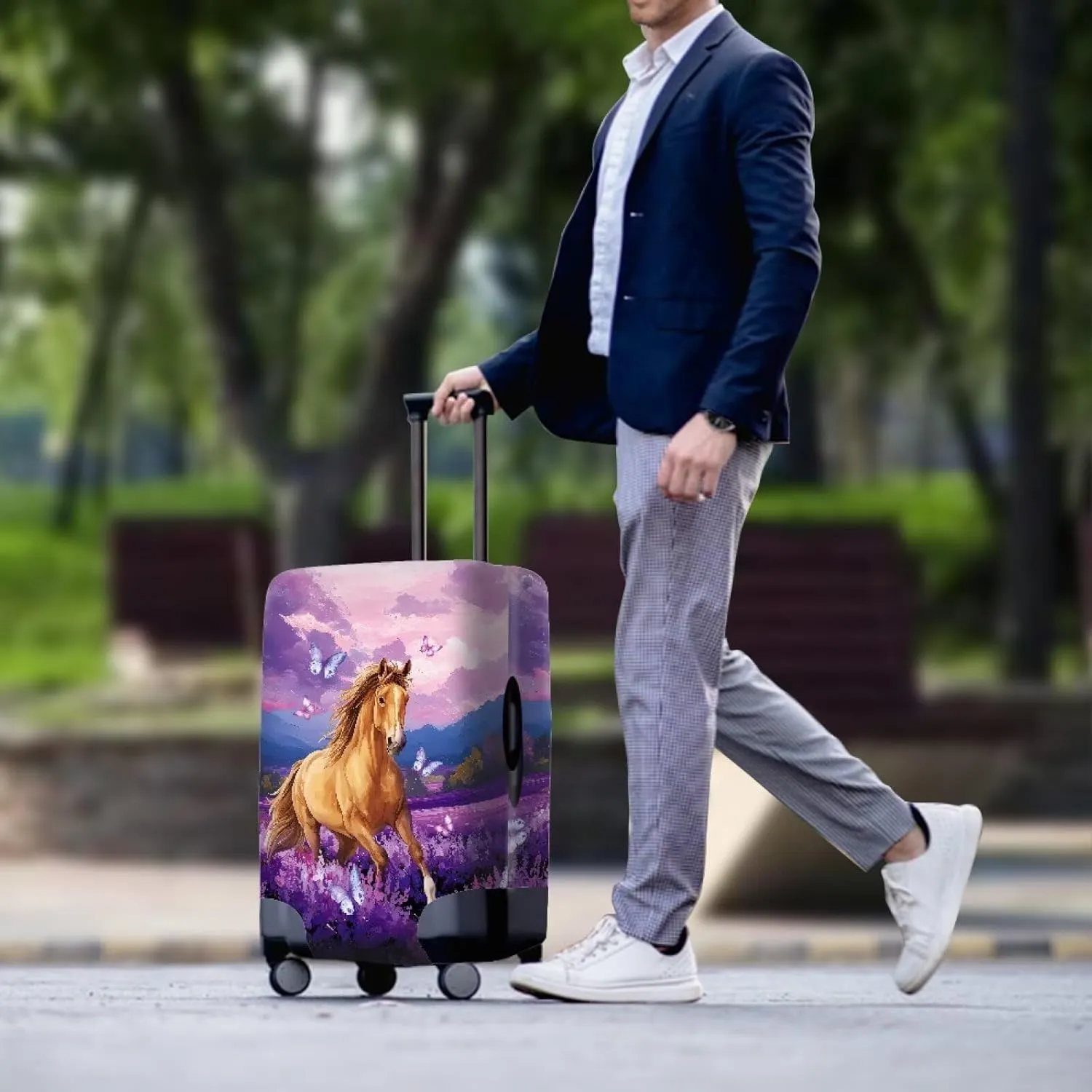 Purple Horse Luggage Cover Anti-Scratch Suitcase Cover Luggage Protective Accessories for Kids & Adults, M (Fit 22-24 Inch Suitcase)
