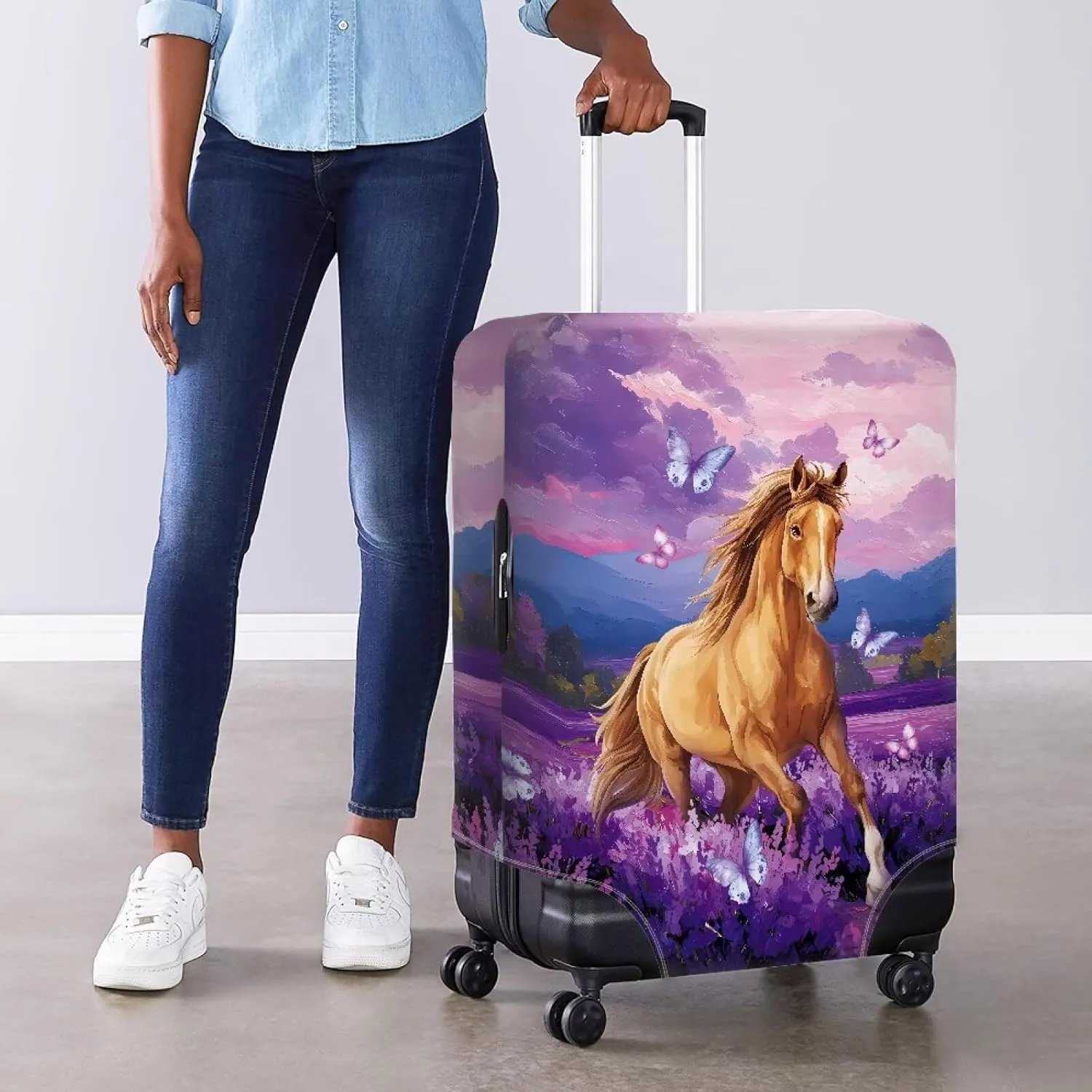 Purple Horse Luggage Cover Anti-Scratch Suitcase Cover Luggage Protective Accessories for Kids & Adults, M (Fit 22-24 Inch Suitcase)