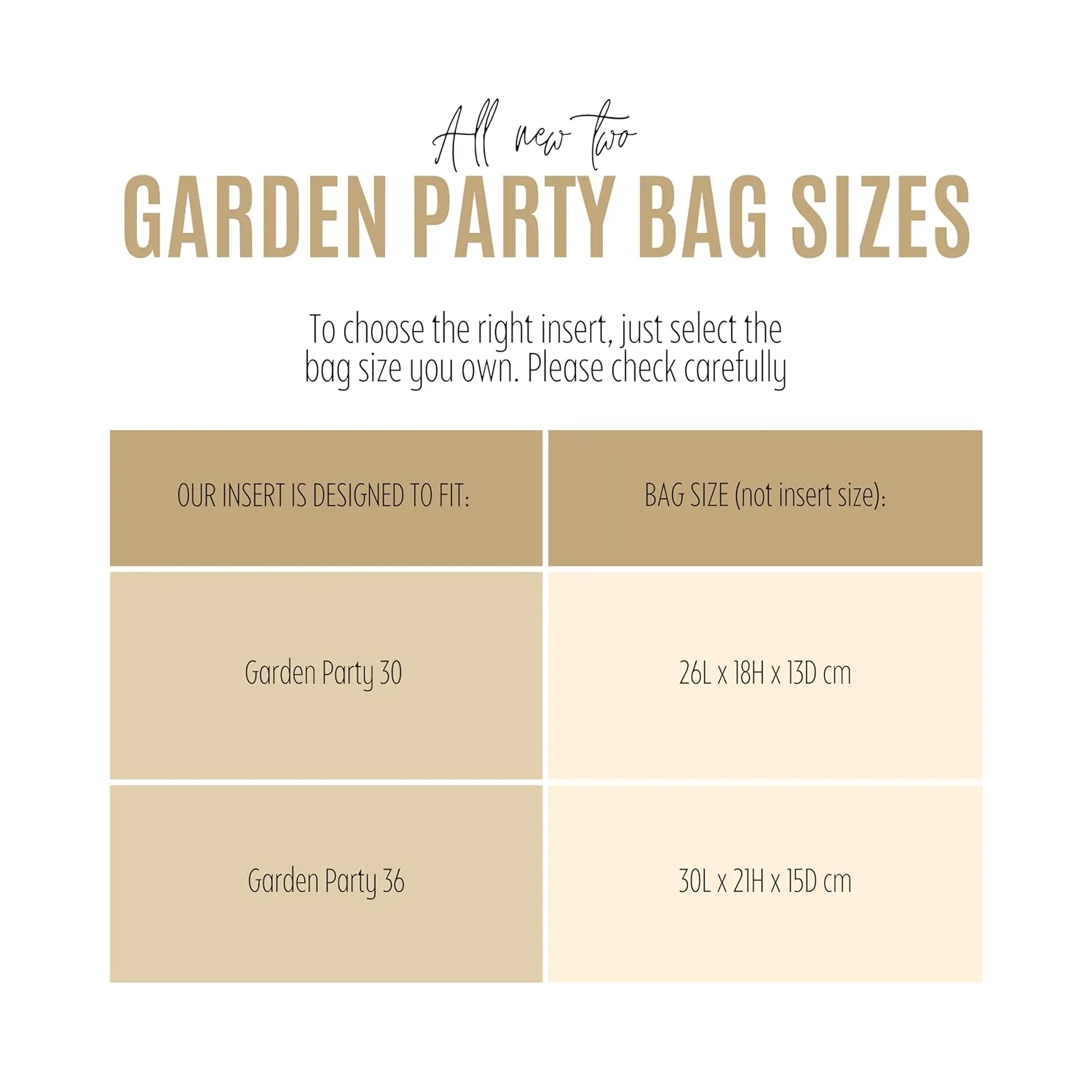 Purse Organizer for Garden Party 30 Insert, Fits Garden Party 36 Insert, Garden Party Tote Bag Organizer, Handmade 2mm Premium Felt Snug Sturdy Gold Zipper (For Garden Party 30, Beige)