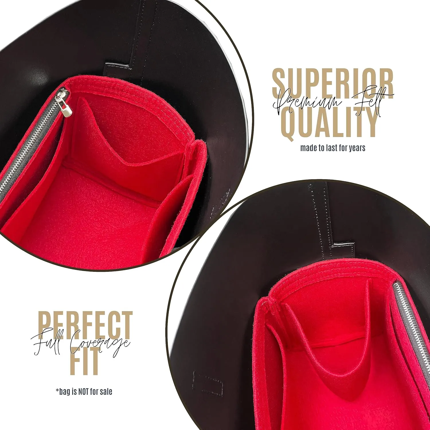 Purse Organizer for Laurent East West Shopping Tote Insert, Laurent East West Tote Organizer, Handmade 3mm Premium Felt Snug Sturdy Gold Zipper (For Toy Shopping Bag, Geyser Blue)