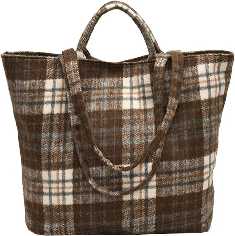 Purses and Handbags for Women Woolen Plaid Fashion Tote Bags Large Crossbody Bag Top Handle Satchel Bags