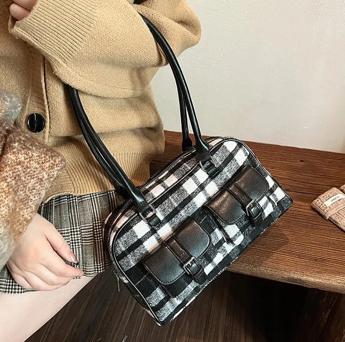 Purses for Women Plaid Purse Trendy Bag Retro Boston Bag Shoulder Bag Going Out Purse Versatile Work Tote Christmas Purse