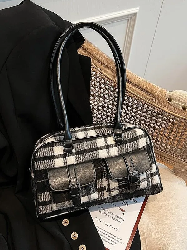 Purses for Women Plaid Purse Trendy Bag Retro Boston Bag Shoulder Bag Going Out Purse Versatile Work Tote Christmas Purse