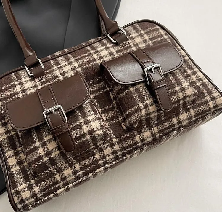 Purses for Women Plaid Purse Trendy Bag Retro Boston Bag Shoulder Bag Going Out Purse Versatile Work Tote Christmas Purse