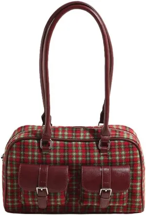 Purses for Women Plaid Purse Trendy Bag Retro Boston Bag Shoulder Bag Going Out Purse Versatile Work Tote Christmas Purse