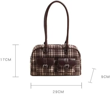 Purses for Women Plaid Purse Trendy Bag Retro Boston Bag Shoulder Bag Going Out Purse Versatile Work Tote Christmas Purse