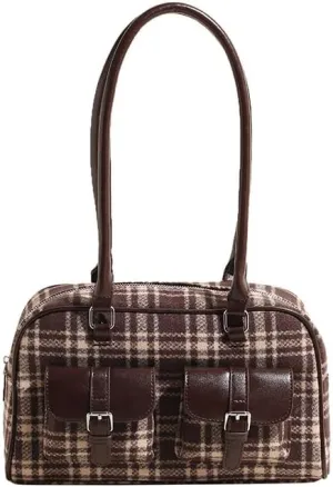 Purses for Women Plaid Purse Trendy Bag Retro Boston Bag Shoulder Bag Going Out Purse Versatile Work Tote Christmas Purse