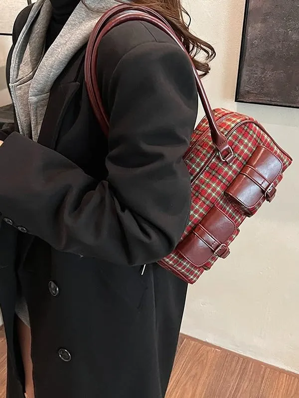Purses for Women Plaid Purse Trendy Bag Retro Boston Bag Shoulder Bag Going Out Purse Versatile Work Tote Christmas Purse