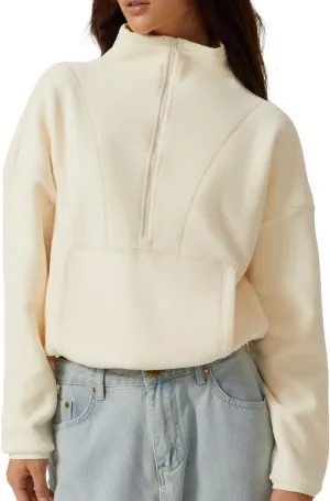 QINSEN Women Half Zip Fleece Sweatshirt Mock Neck Long Sleeve Winter Cozy Sherpa Pullover Sweater Tops
