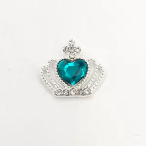 Queen - Nail Charms 10pc - #130 Silver Dark Green Heart Crowns