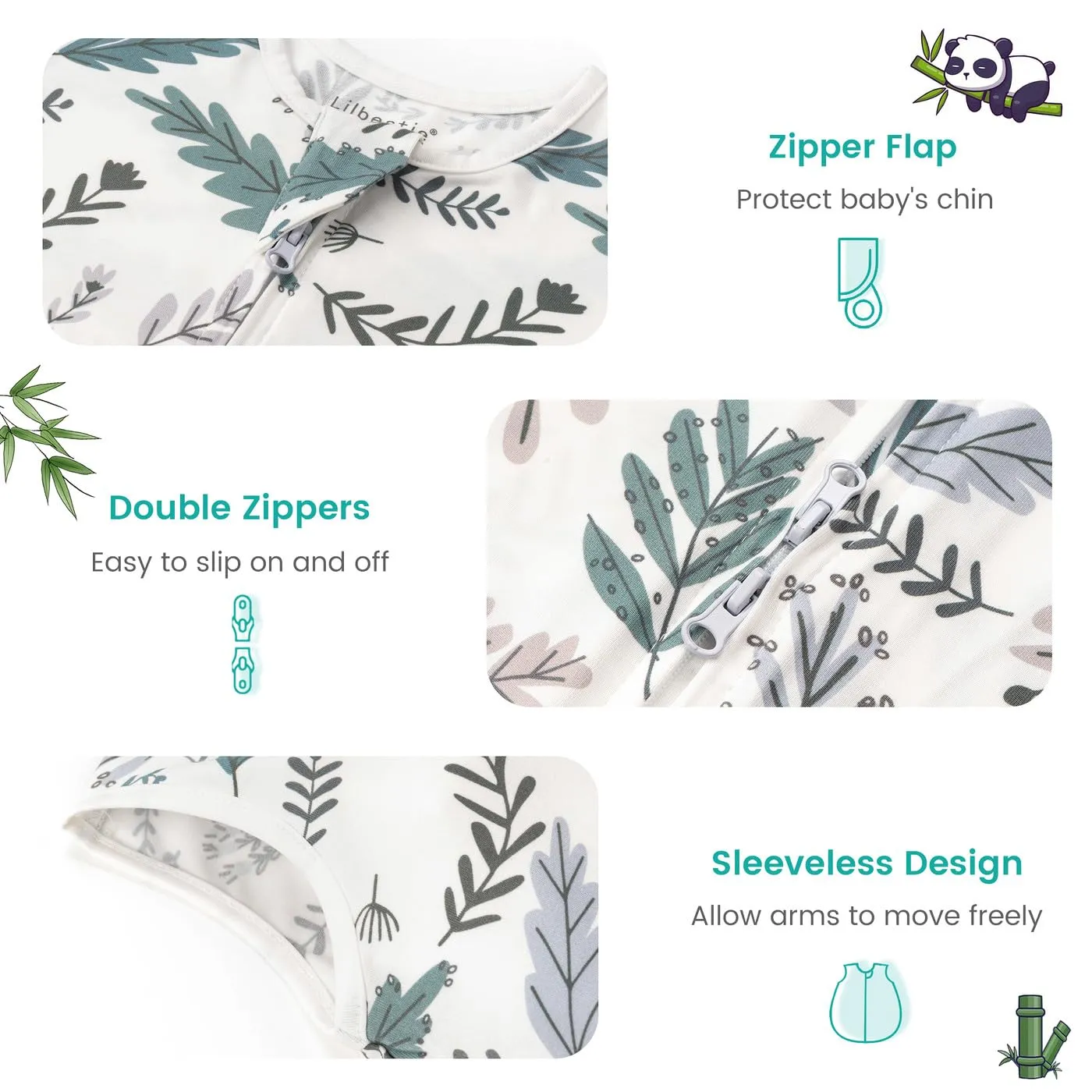 Rayon Made from Bamboo Sleep Sacks, 0.5 TOG Wearable Blanket Baby, Lightweight Stretchy Sleep Sacks 6-12 Months, 2 Pack Infant Sleeping Bags, Green & Leaves