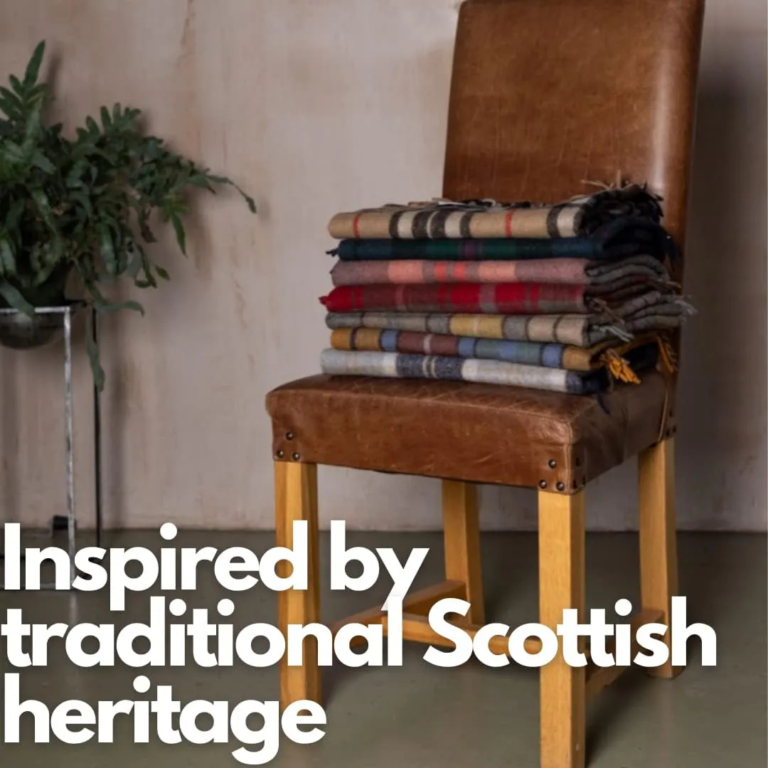 Recycled Wool Tartan Lap Blanket in Thomson Grey - Fringed Edges, Soft, Machine Washable - One Size 73.5 x 177cm