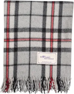 Recycled Wool Tartan Lap Blanket in Thomson Grey - Fringed Edges, Soft, Machine Washable - One Size 73.5 x 177cm