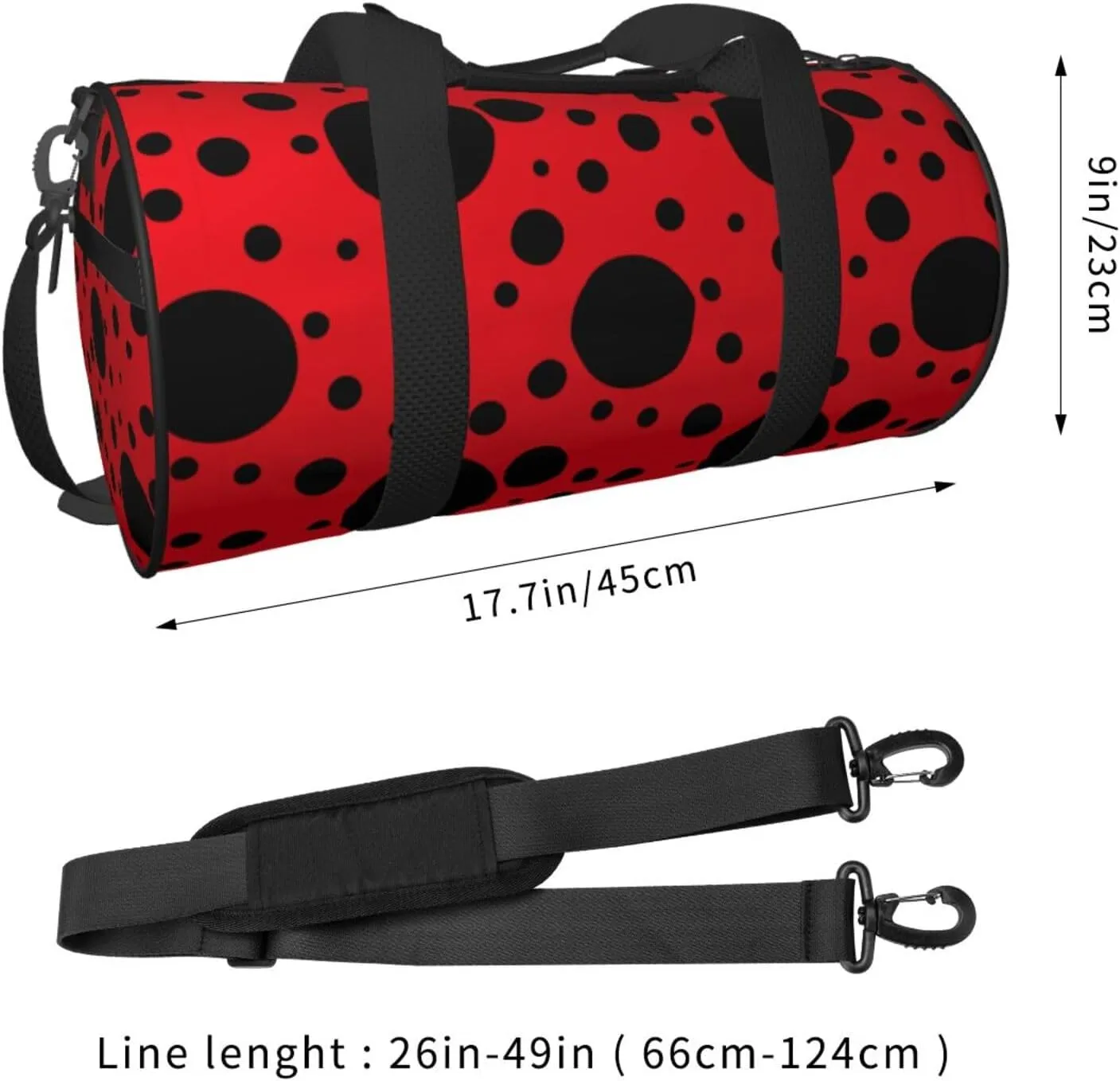 Red Black Polka Dot Ladybug Funny Cute Foldable Duffle for Women - Workout Bag for Gym Men - Boy Gym - Girls Small Weekender Duffel - Packable Luggage for Travel Sports