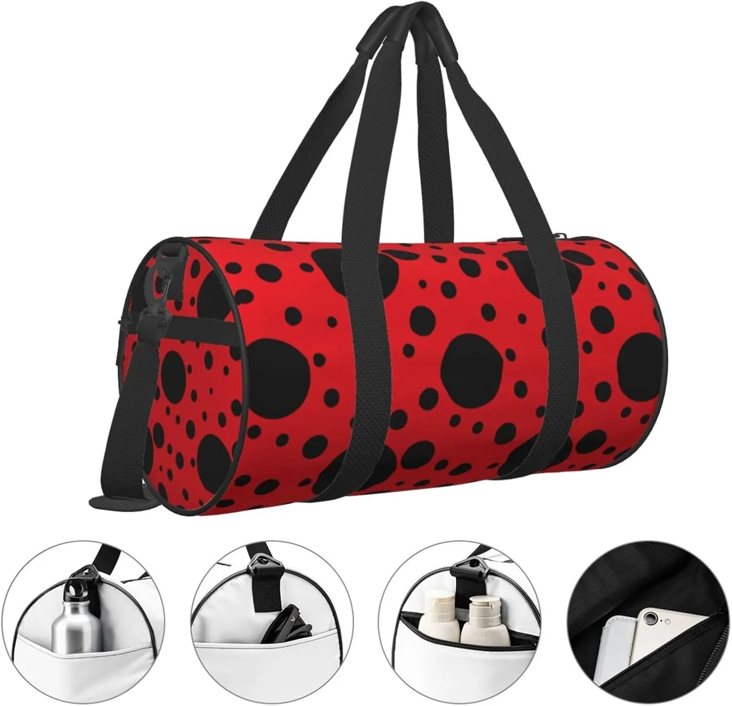 Red Black Polka Dot Ladybug Funny Cute Foldable Duffle for Women - Workout Bag for Gym Men - Boy Gym - Girls Small Weekender Duffel - Packable Luggage for Travel Sports