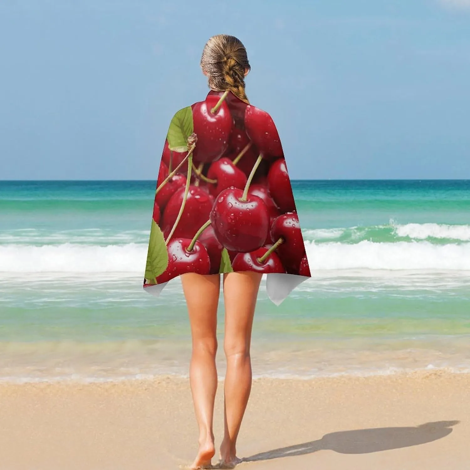 Red Cherries Beach Towel Oversized Beach Blanket Waterproof Sandproof Pool Towels 31x51 Inches Quick Drying Outdoor Travel Towel Summer Essentials for Travel, Camping, Hiking