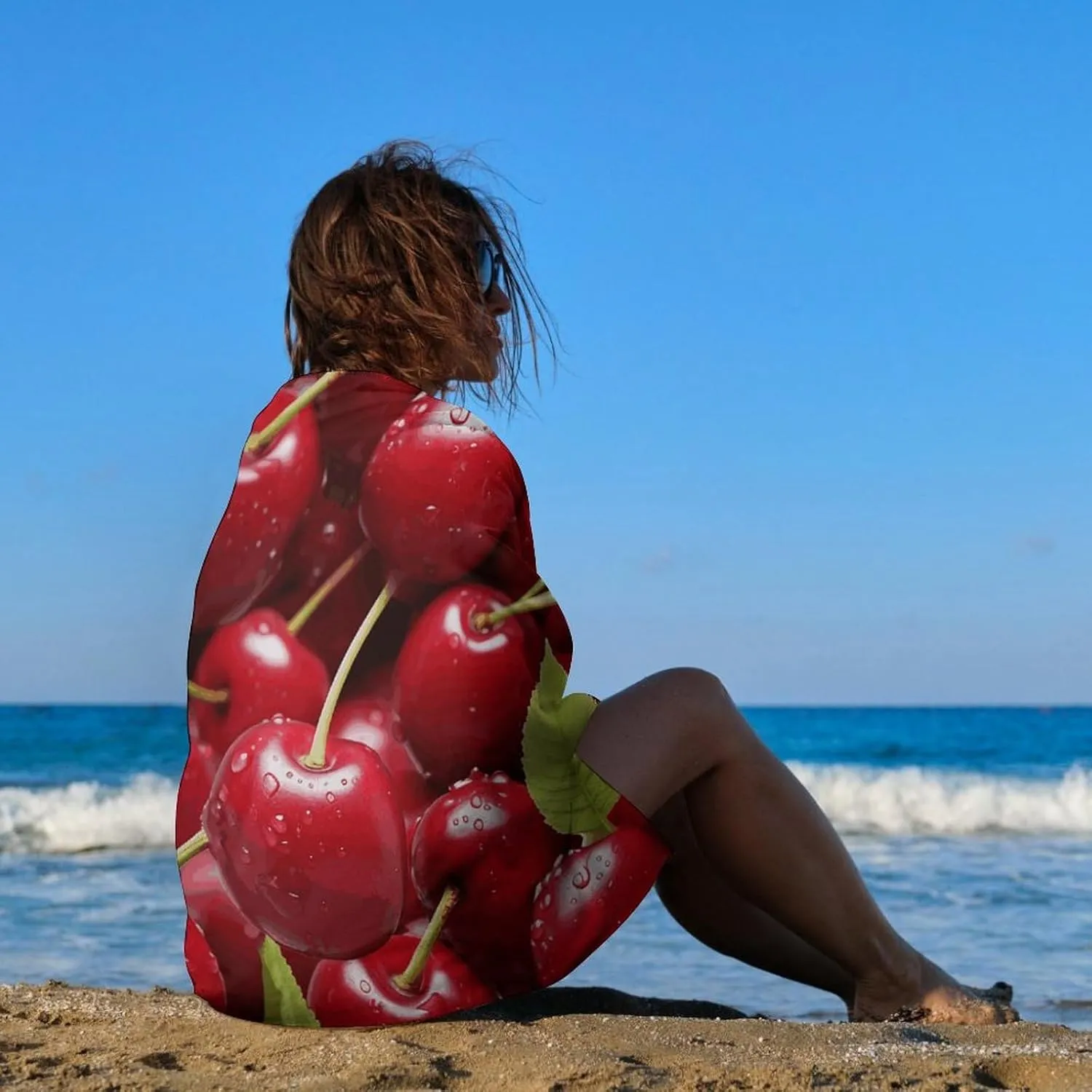 Red Cherries Beach Towel Oversized Beach Blanket Waterproof Sandproof Pool Towels 31x51 Inches Quick Drying Outdoor Travel Towel Summer Essentials for Travel, Camping, Hiking
