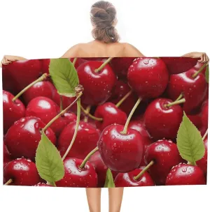 Red Cherries Beach Towel Oversized Beach Blanket Waterproof Sandproof Pool Towels 31x51 Inches Quick Drying Outdoor Travel Towel Summer Essentials for Travel, Camping, Hiking