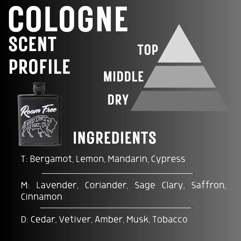 Red Dirt Hat Company Roam Free Cologne for Men - Bold Men's Perfume with Bergamot & Lemon Notes - Men's Body Spray Cologne, Eau de Parfum Fragrance for Everyday Wear & Special Occasions - 3.4 fl oz