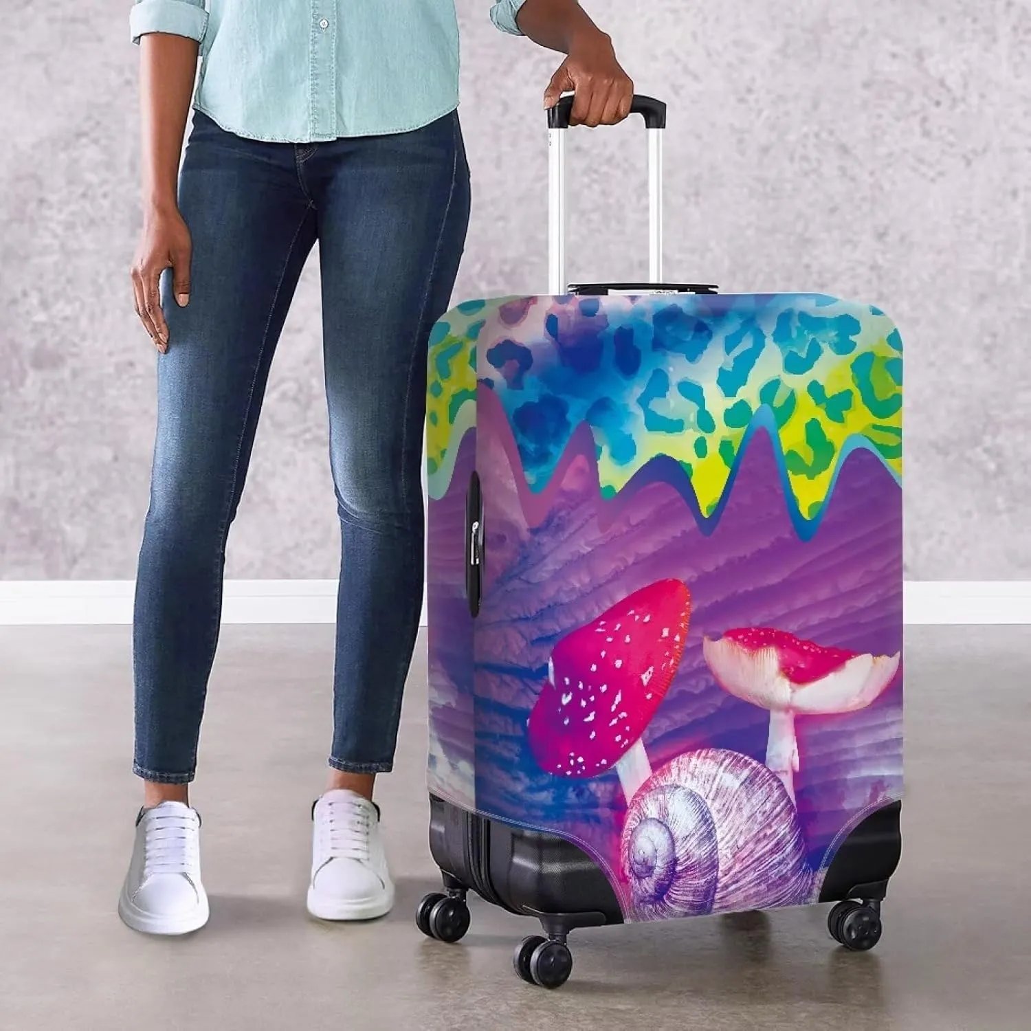 Red Mushroom And Snail Suitcase Cover Protectors 18/24/28/32 Inch Luggage Cover for Wheeled Suitcase Travel Elastic Suitcase Protector Custom Suitcase Cover Duffle Bag Covers Protector-M