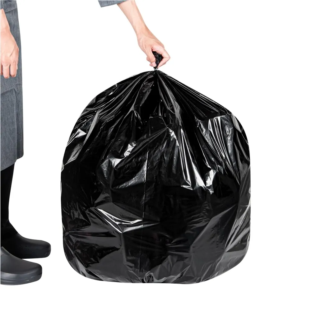 Restaurantware RW Clean 45 Gallon Trash Bags 100 Light-Duty Garbage Can Liners - Fits 40-45 Gallon Trash Cans Stretchable Black Plastic Bin Liners With Star Seal Bottom