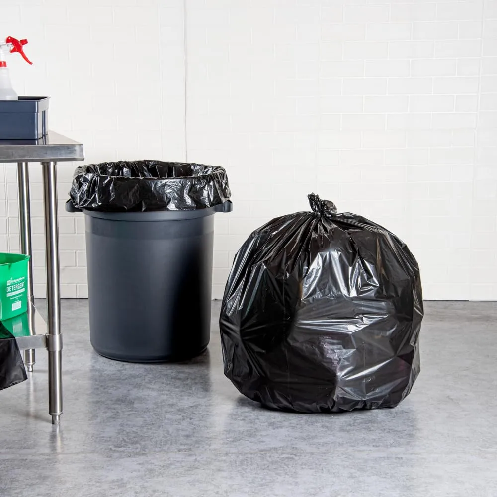 Restaurantware RW Clean 45 Gallon Trash Bags 100 Light-Duty Garbage Can Liners - Fits 40-45 Gallon Trash Cans Stretchable Black Plastic Bin Liners With Star Seal Bottom
