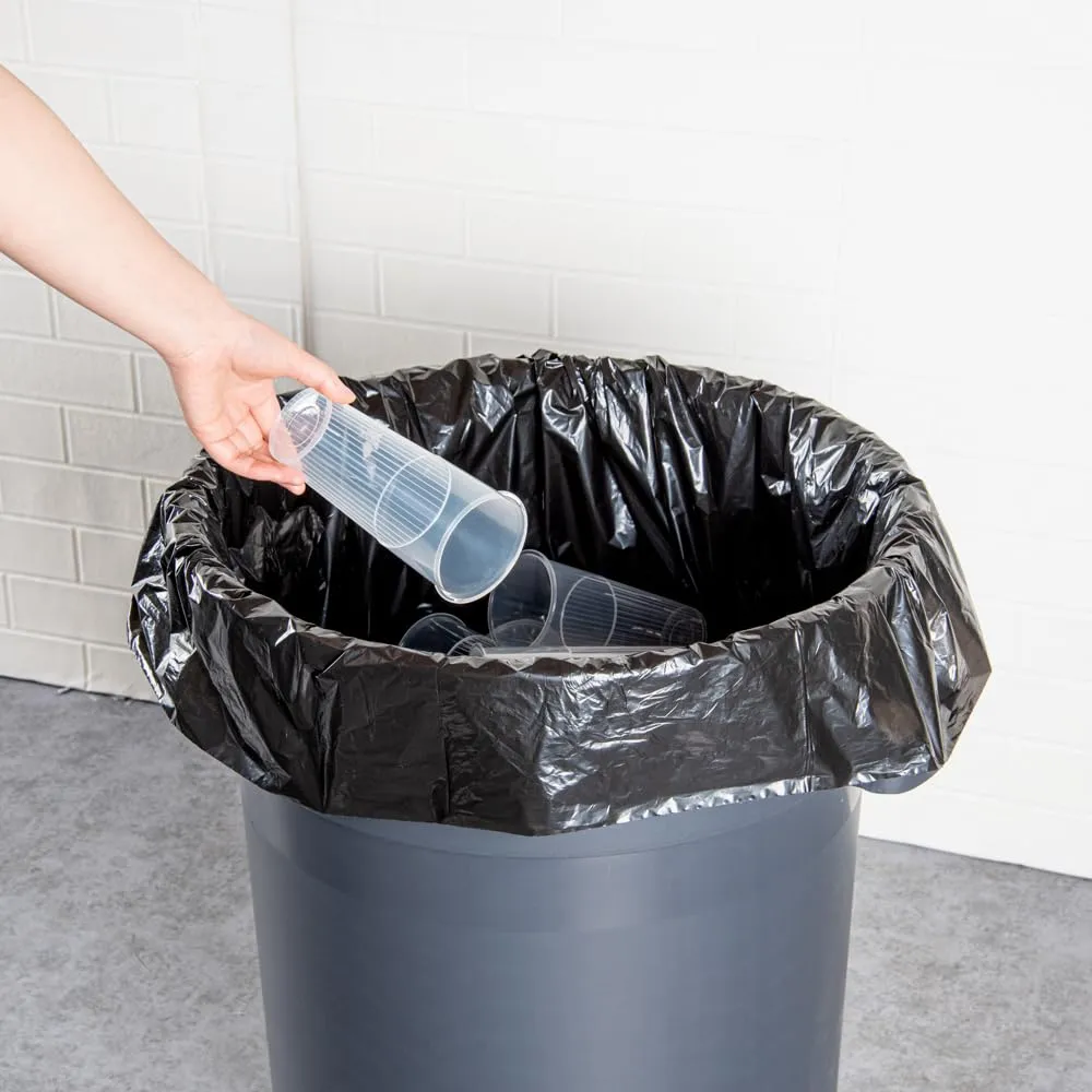 Restaurantware RW Clean 45 Gallon Trash Bags 100 Light-Duty Garbage Can Liners - Fits 40-45 Gallon Trash Cans Stretchable Black Plastic Bin Liners With Star Seal Bottom