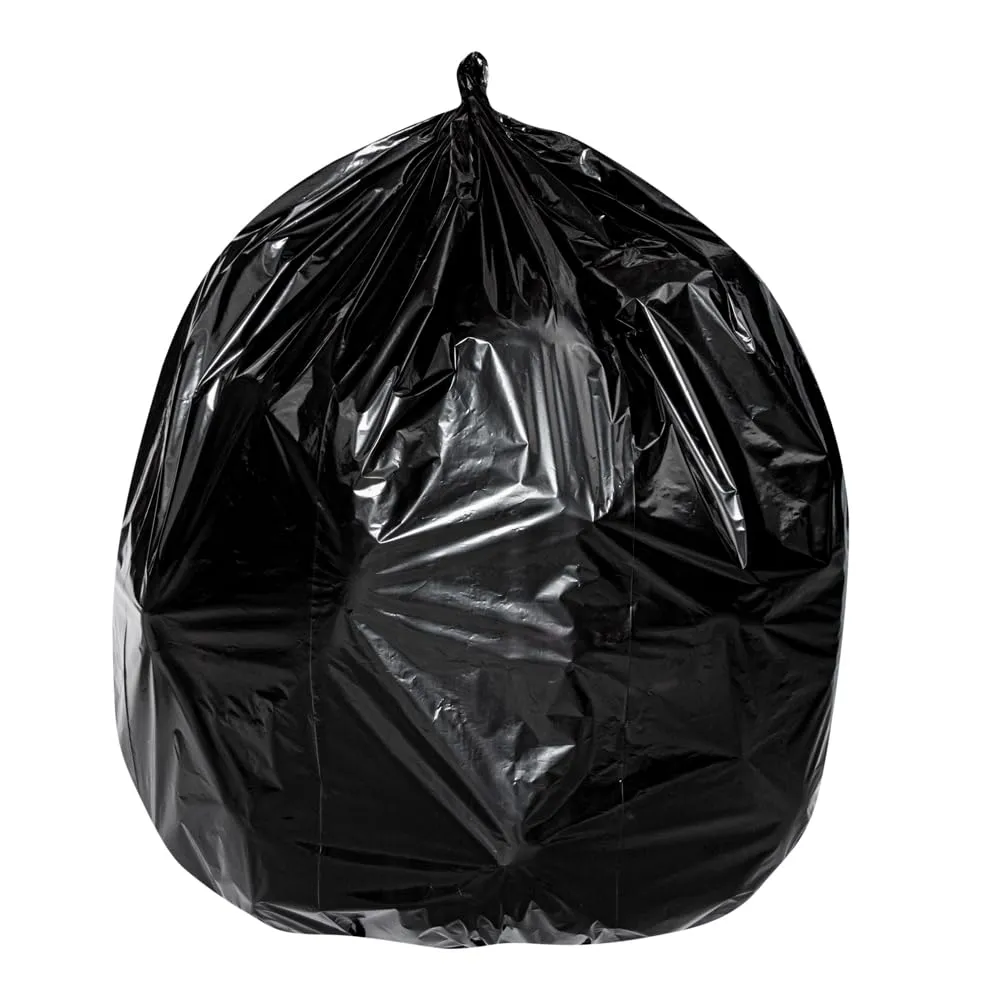 Restaurantware RW Clean 45 Gallon Trash Bags 100 Light-Duty Garbage Can Liners - Fits 40-45 Gallon Trash Cans Stretchable Black Plastic Bin Liners With Star Seal Bottom