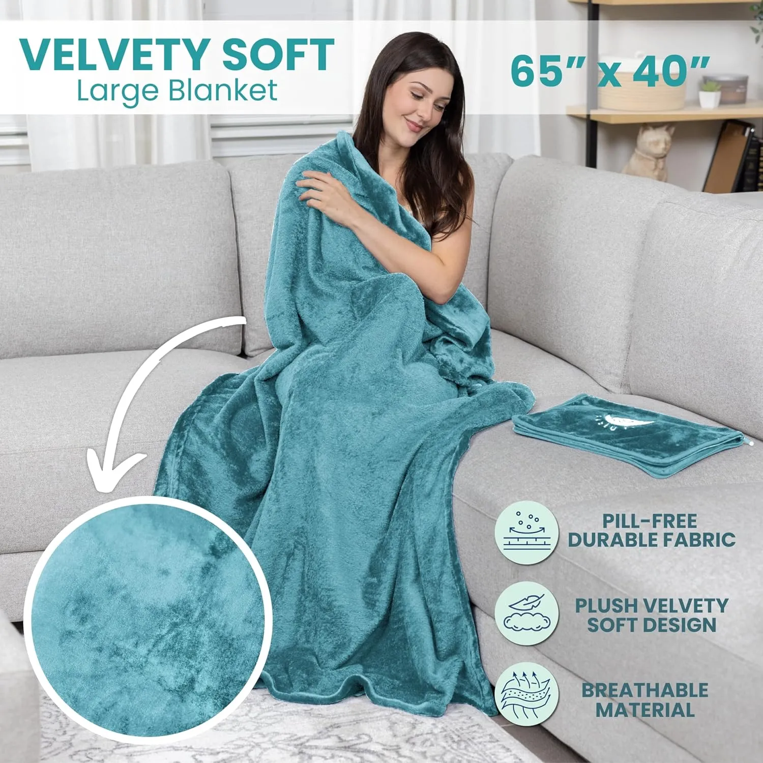 Resty Travel Blanket - Compact Airplane Blanket with Bag - Small and Lightweight Traveling Blanket & Pillow - Portable Blankets with Carabiner for Easy Transport - Plane Train Car (Baby Blue)